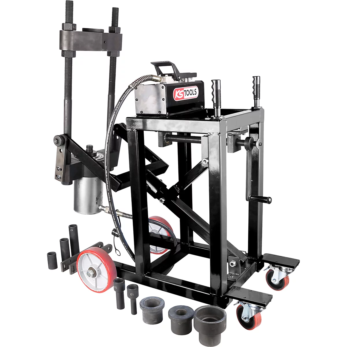 Werkzeugwagen mit Hydraulik, Rädern und verschiedenen Werkzeugen, KS TOOLS.